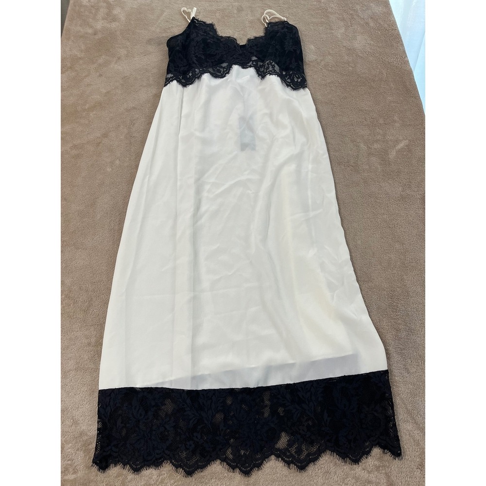 Rebecca Minkoff Lace Combo Dress Women Size 6 Small Ivory Black Silk New $398